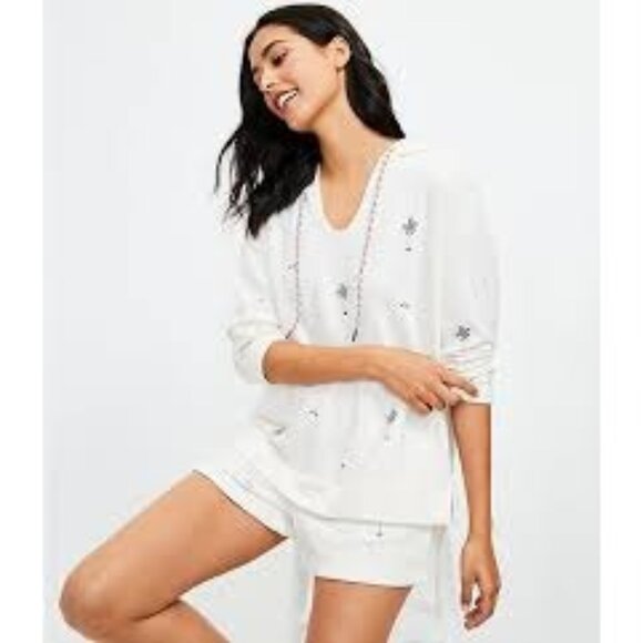 Lou Grey Paradise Palm Cozy Cotton Terry Shorts Embroidered